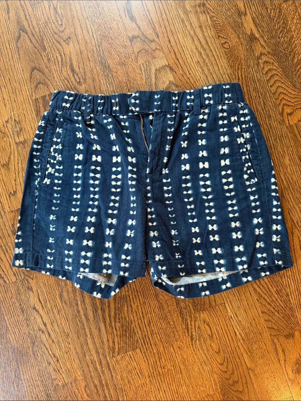 J. Crew Navy Blue and White Ikat Patterned Shorts